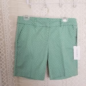 Carolina Belle Green and White Bermuda Shorts Tailored Fit